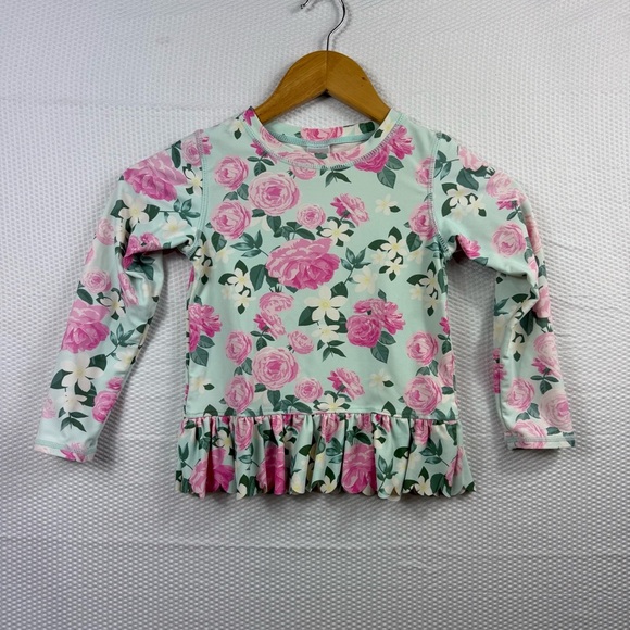 Ruffle Butts Pink and Green Floral Rash Guard sz 5 - Picture 1 of 5